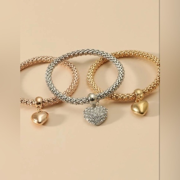 3pcs Rhinestone Heart Decor Bangle - Picture 3 of 3